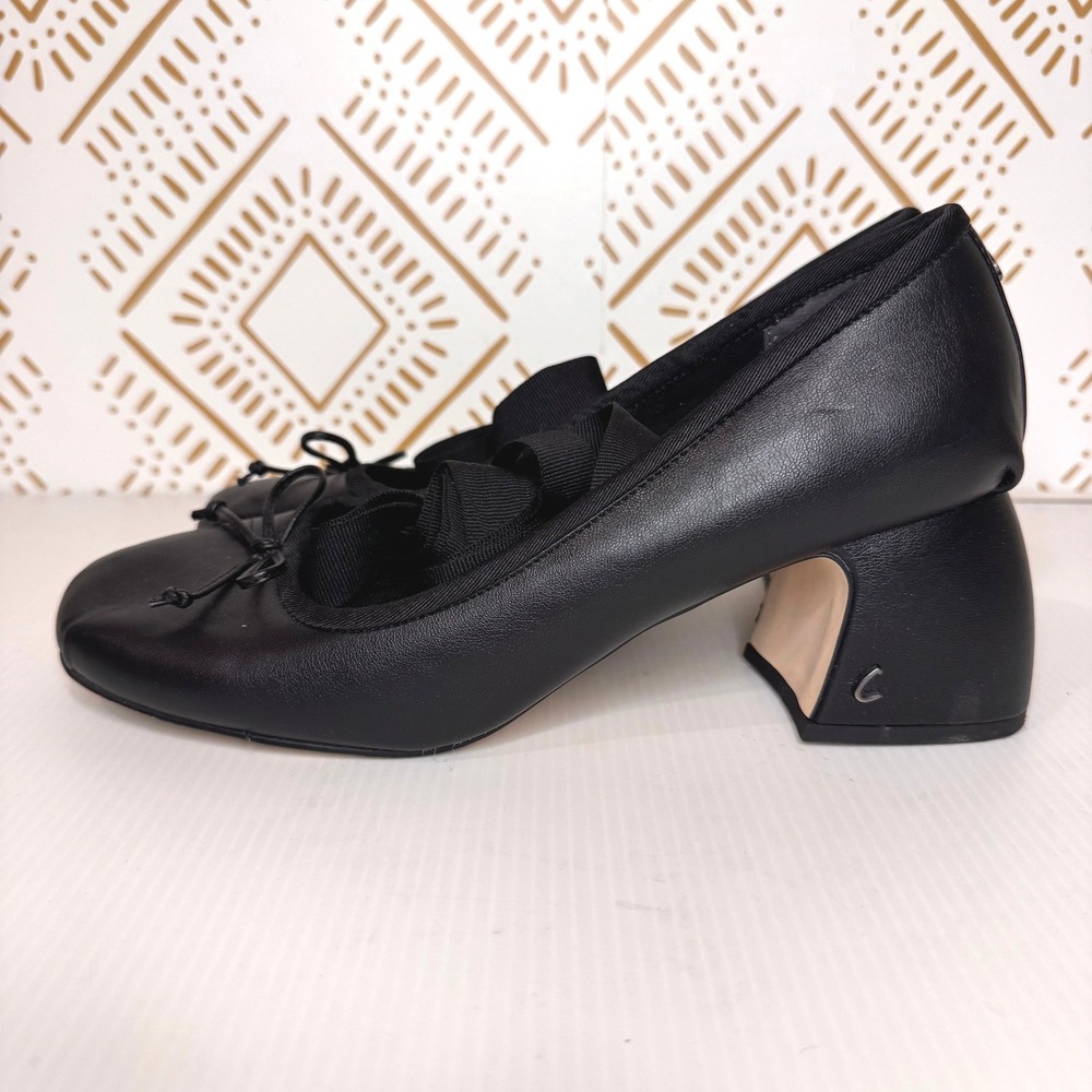 Circus NY Della Wrap Up Block Heel Ballet Sz 9 Black Ribbon Tie Square Toe Goth - Picture 3 of 15